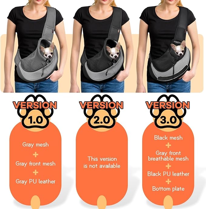 YUDODO Pet Sling Carrier for Small Dogs & Cats – Hands-Free Puppy Carrier with Safety Hook, Large Zipper Pocket, Soft Breathable Mesh, Adjustable Strap & Reflective Strip (Gray 3.0 M)