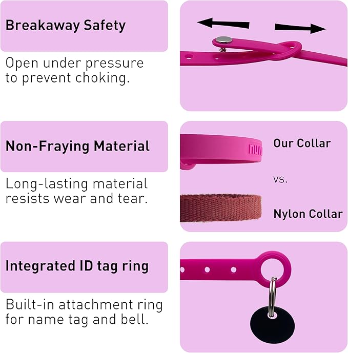 Cat Collar 2 Pack - Soft, Comfortable, and Lightweight Safety Breakaway Collar with Name Tag Ring for Outdoor Cats and Sensitive Skin Kittens by Nuvuq (6 ⅞" to 10 ¼", Pink)