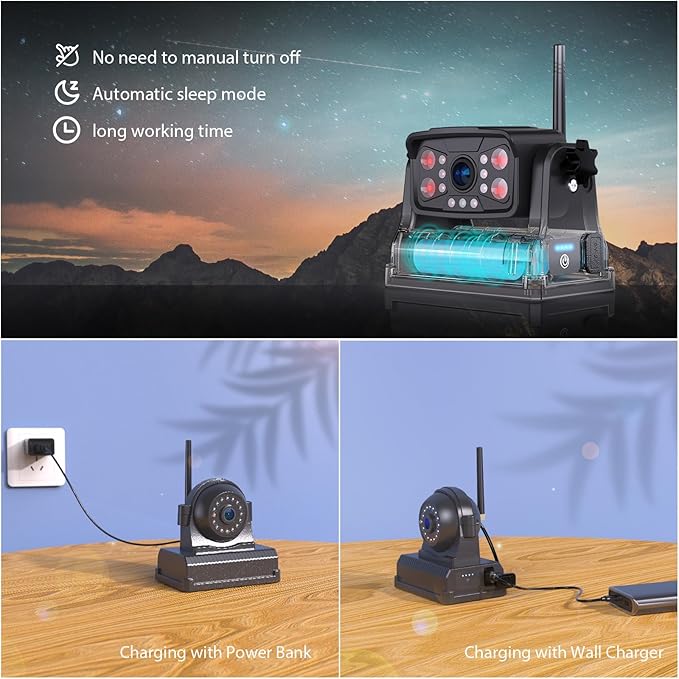 Magnetic RV Wireless Backup Camera, HD 1080P 10" Loop Recording Monitor, 2-Rear View 2-Side View Cameras Wireless System for RV Trailer Trucks, Built-in 9600mAh Battery, Night Vision- ZEROXCLUB BC104