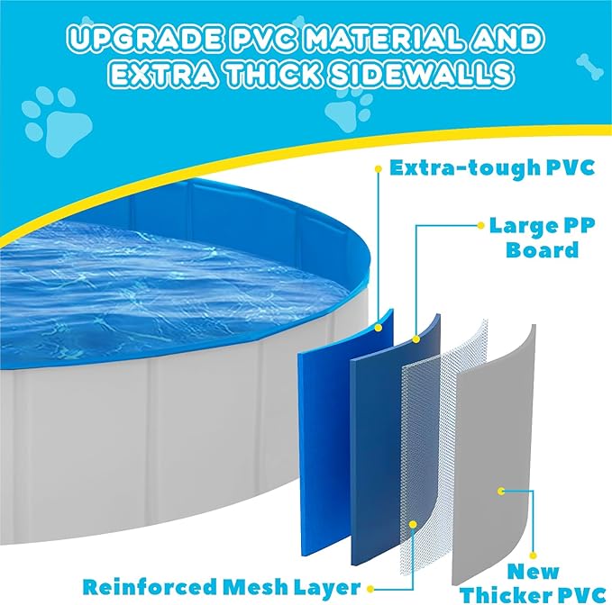 Extra Large Foldable Dog Pool,71"x 12" Portable Anti-Slip Kiddie Pool Hard Plastic, Swimming Pool for Dogs Cats and Kids Pet Puppy Bathing Tub