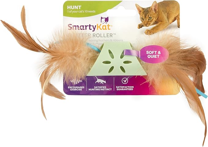 SmartyKat Flutter Roller Feather & Ribbon Chase Cat Toy - Green, One Size