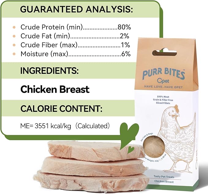 OPET Freeze Dried Chicken Cat Treats, Single Ingredient Grain Free High Protein Pet Food for Cats and Dogs, Healthy Training Snacks, Freeze Dried Cat Food (Chicken Breast, 1.48 Ounce)