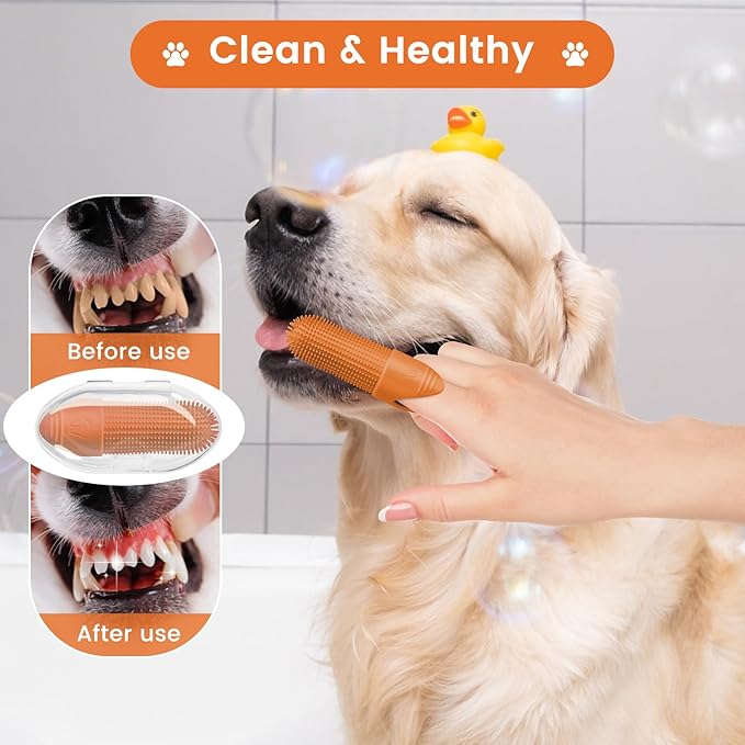 Duckart 6 Pack Dog Toothbrush, 360° Cleaning Finger Brush for Dogs Teeth, Food Grade Silicone Pet Toothbrush Fits Most Fingers