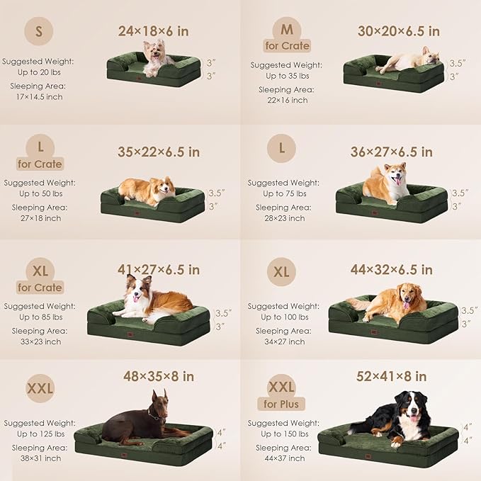 EHEYCIGA Orthopedic Dog Bed for Small Dogs, Waterproof Memory Foam Small Dog Beds with Sides, Non-Slip Bottom and Egg-Crate Foam Medium Pet Couch Bed with Washable Removable Cover, Dark Green