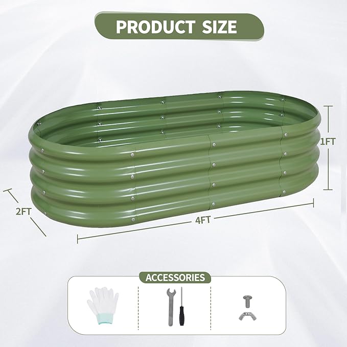 Galvanized Raised Garden Bed Outdoor- 2 Pcs Raised Beds for Gardening| Metal Planter Box, Steel Raised Garden Bed Kit with Gloves for Vegetables, Flower, Herbs (4x2x1FT, Green)