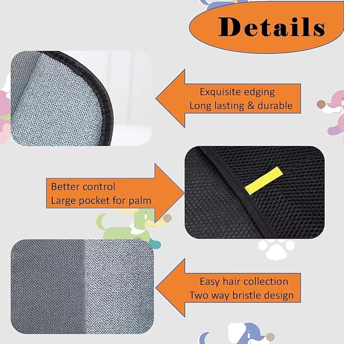 3 PCS Pet Hair Removal Glove for Cats & Dogs, Electrostatic Grooming Gloves for Pet Hair, Reusable Double Sided Static Hair Remover for Couch, Furniture, Carpet & Car Seat