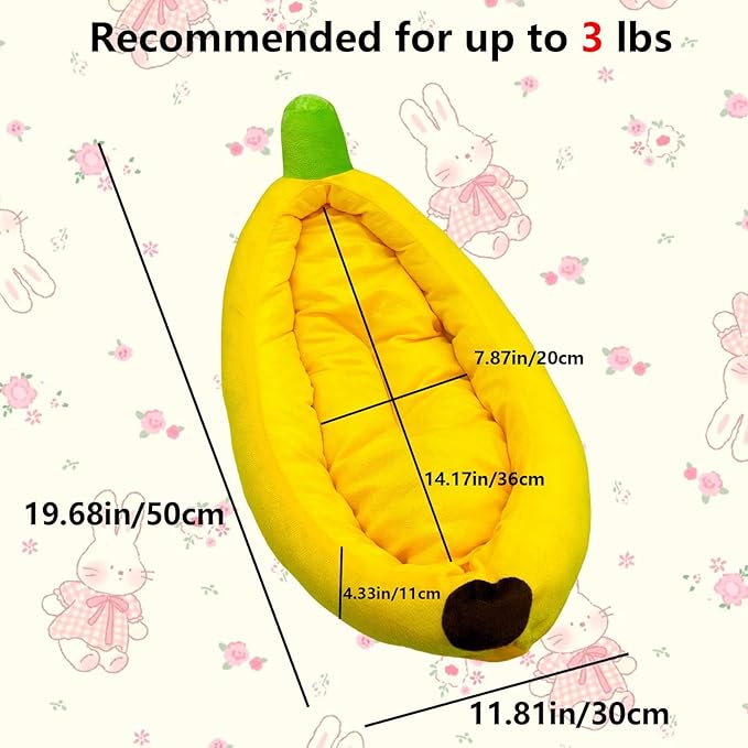 Bunny Bed,Rabbit Bed,Thick&Soft with Removable Mat,Machine Washable Guinea Pig Cushion,Cozy Bunny Plush House,Warm Small Animal Sleeping Beds(Yellow Banana Shape-M)
