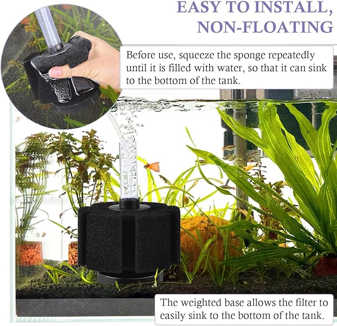FEDOUR Aquarium Sponge Filter, Ultra Quiet Aeration Bio Sponge Filters for Breeding Fry Shrimp Betta Fish Tank, Efficient Submersible Aquarium Filter for up to 100Gallon Tank (M for up to 50gallon)