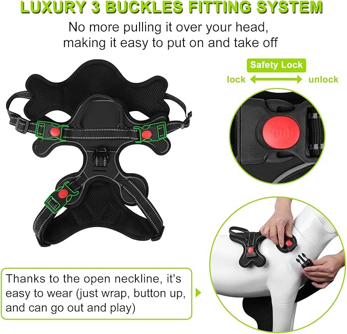 Dog Harness, Adjustable Reflective Dog Vest No Pull Dog Harness with Badge and Bow Tie for Puppy Small Medium Large Dogs