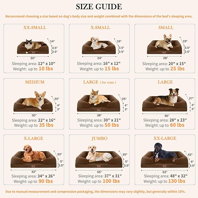 Comfort Expression Small Dog Beds Waterproof Orthopedic Foam Dog Sofa Beds for Medium Dogs Comfy Pet Bed with Washable Removable Cover & Non-Slip Bottom(Small,Chocolate Brown)
