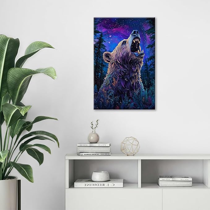 Bear Forest Wall Art Canvas Fantastic Animal Wall Decor Prints Framed Painting Pictures Gifts Artwork for Bathroom Kitchen 16"x24"