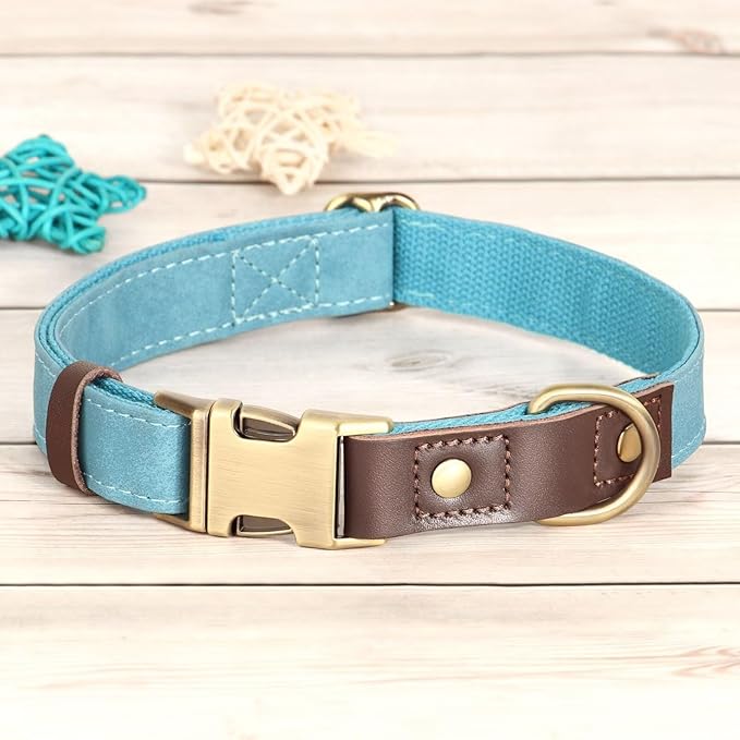 Didog Soft PU Leather Dog Collars for Small Dogs,Classic Adjustable Dog Collars with Quick Release Metal Buckle,Easy Clean and Comfortable with Nylon Lining,Light Blue,S Neck 10-15"