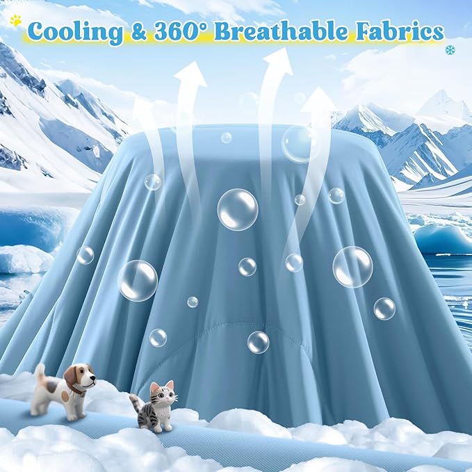 Cooling Blanket for Dogs, Lightweight & Durable Dog Cooling Mat, Q-MAX>0.45 Soft Breathable Pets Comforter for Couch, Bed & Car Essential - Light Blue 25x40 Inches