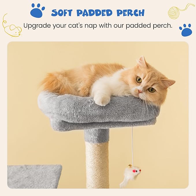 MWPO 63.8 inches Multi-Level Cat Tree for Large Cats with Sisal-Covered Scratching Posts, Padded Platform, Hammock and Condo,Stable Cat Tower Cat Condo Pet Play House-Light Gray