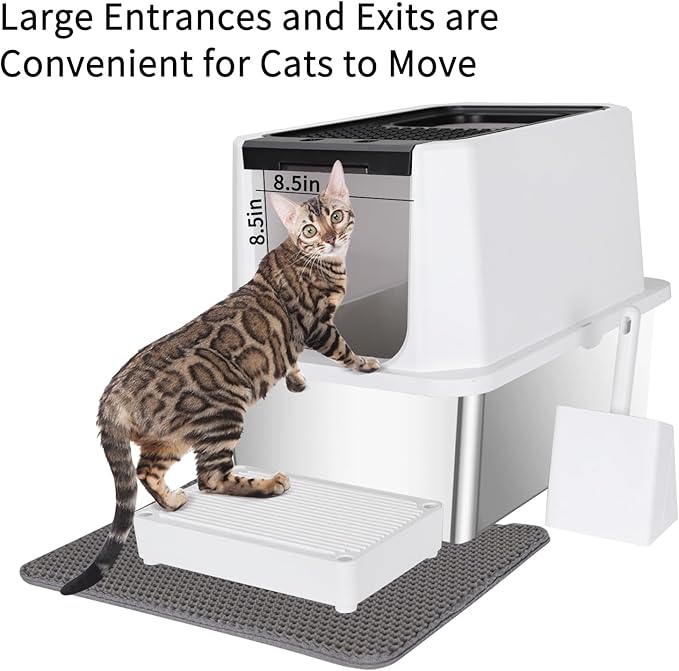 RIZZARI Stainless Steel Cat Litter Box, Odorless Enclosed Litter Box with Top Holes, Large Litter Pan for Small to Large Sized Cats (Black, 24" L*16" W*18" H)