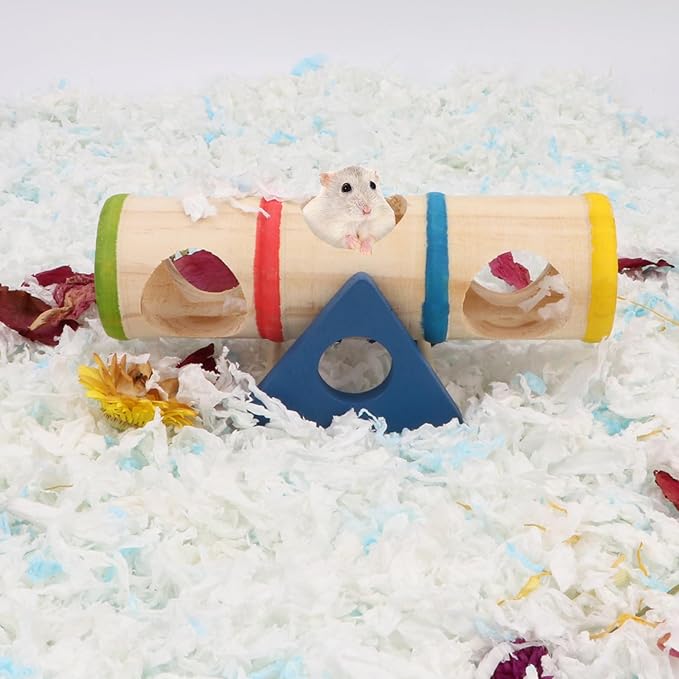 Hamster Wooden Seesaw Tunnel Toy Funny Gym Playground Exercise House for Dwarf Hamster Small Pets (Seesaw Tunnel)