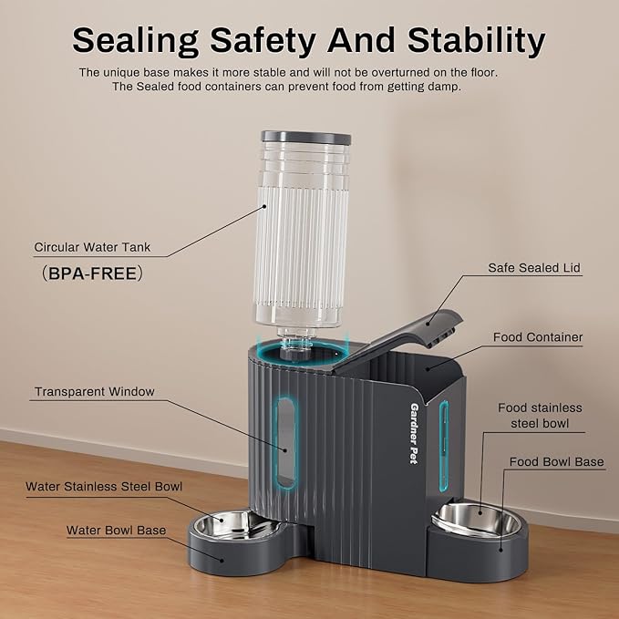 Gardner Pet Automatic Gravity Cat Food Feeder and Water Dispenser Stainless Steel Two-in-One Set Large Capacity Dispenser for Pets Dogs, Puppies, Kittens, Rabbits