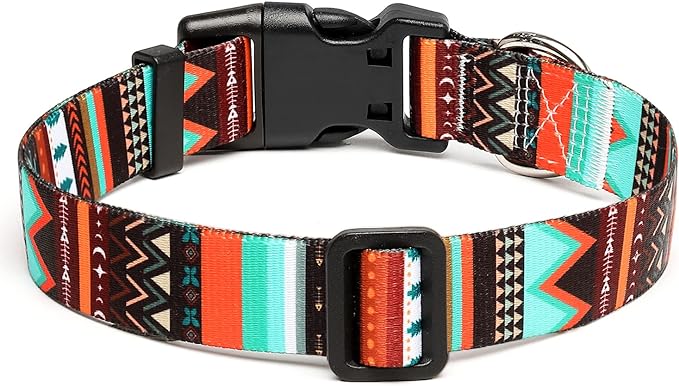 Mercano Adjustable Dog Collar - Special Design Patterns, Soft Nylon Comfortable Durable Pet Collar for Small Medium Large Dogs (XS, Tribal Green)