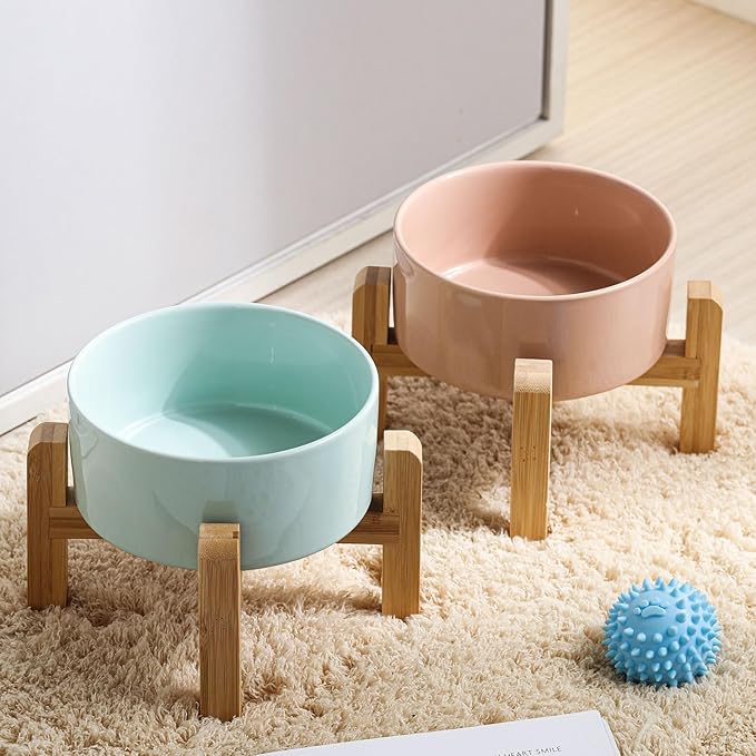 Petygooing Elevated/Raised Ceramic Dog Bowl for Small Breeds, Dog Food Water Dish with Stand,Pet Feeding Bowl with Anti Slip Rubber for Cats and Small Dogs Puppy 13.5 OZ (5.1In / 1.7 Cups) Blue Sky