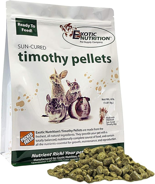 Timothy Pellets (4 lb.) - 100% All Natural, High Fiber, Sun Cured Timothy Hay Grass Food & Treat - Rabbits, Guinea Pigs, Chinchillas, Degus, Prairie Dogs, Tortoises, Hamsters, Gerbils, Rats