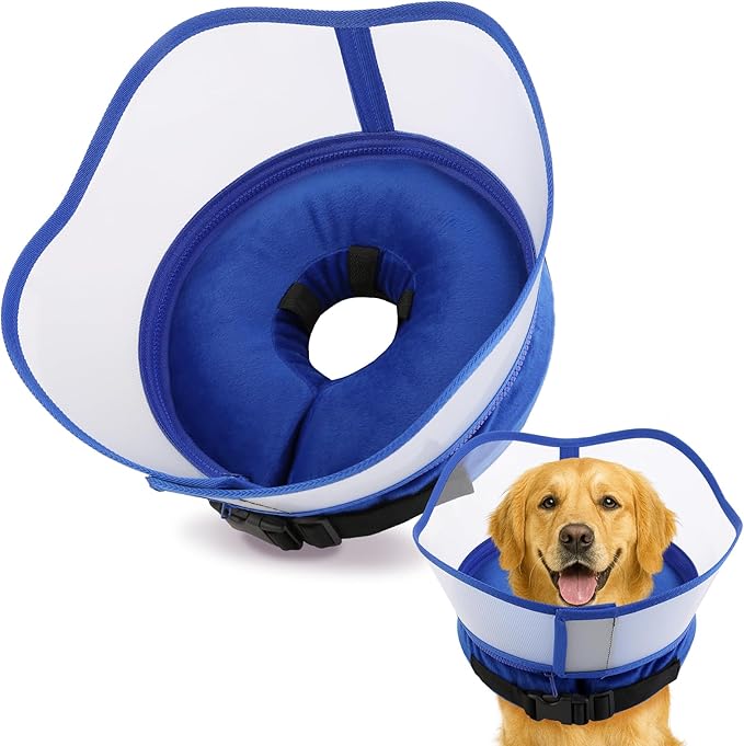Soft Dog Cone Collar, Inflatable Donut Cones Alternative After Surgery for Large/Medium/Small Dogs to Stop Licking, XL Elizabethan Neck Ecollars of Shame with Anti-Lick Shield, Comfy Pillow Recovery