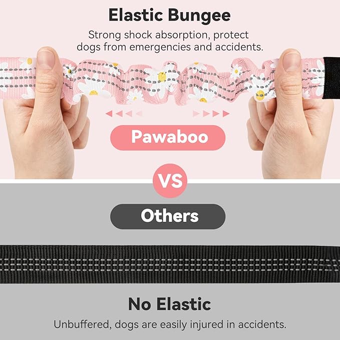 Pawaboo 2Pack Dog Seatbelt for Car, 3-in-1 Dog Car Seat Belt Bungee, Dogs Tether for Cars with Buckle & Hook Latch, Adjustable Reflective Dogs Cars Harness Leash with 360° Lockable Buckle, Light Pink