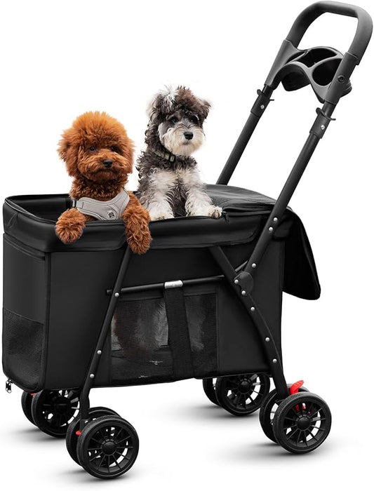 Pet Stroller Cat Dog Stroller Travel Folding Pet Carriers（Black）