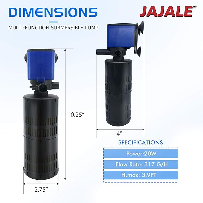 Water Pump 320 GPH 3-in-1 Submersible Internal Filter Aquarium Powerhead Water Pump Ultra Quiet for Aquarium,Fish Tank-5 Pack