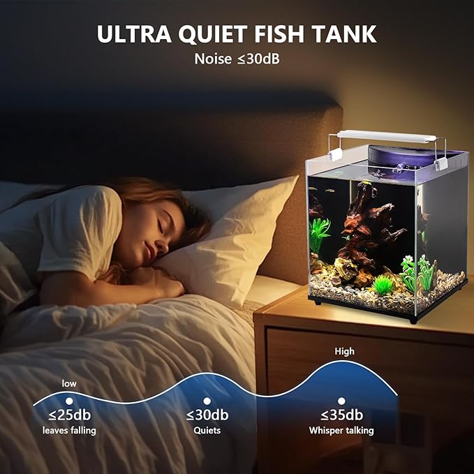 fishkeeper 4 Gallon Fish Tank Starter Kit, Small Aquarium with Filter and Adjustable 3 Color Lighting Self Cleaning Fish Bowl Rimless Aquarium for Beginners (Freshwater Fish Tank)