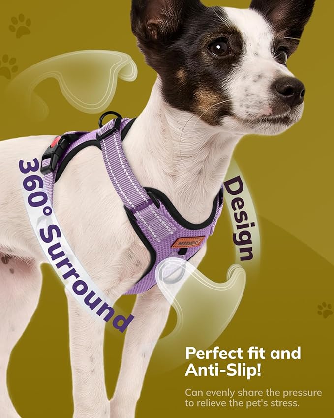 MIDOG No-Pull Dog Harness | Adjustable & Reflective Pet Harness Leash Set for Small Medium Large Dogs Walking, Training| No Choke, Front Clip, Soft Padded Vest with Easy Control Handle - Purple, XS