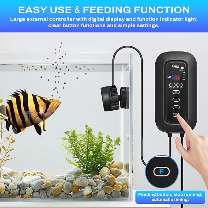hygger DC Powerful Wave Maker For Aquarium, Quiet Aquarium Circulation Water Pump Adjustable Flow Freq, 4 Waves/Night/Feed Modes, Magnetic Holder Display Controller