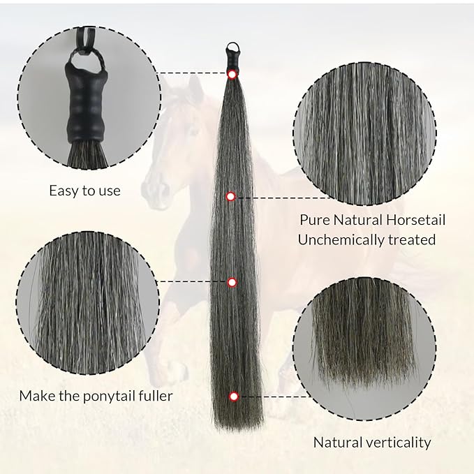 Horse Tail Extension with Braided Horsehair Loop, Blunt Cut Bottom, 3/8 lb, 28-30 inches (dark gray)