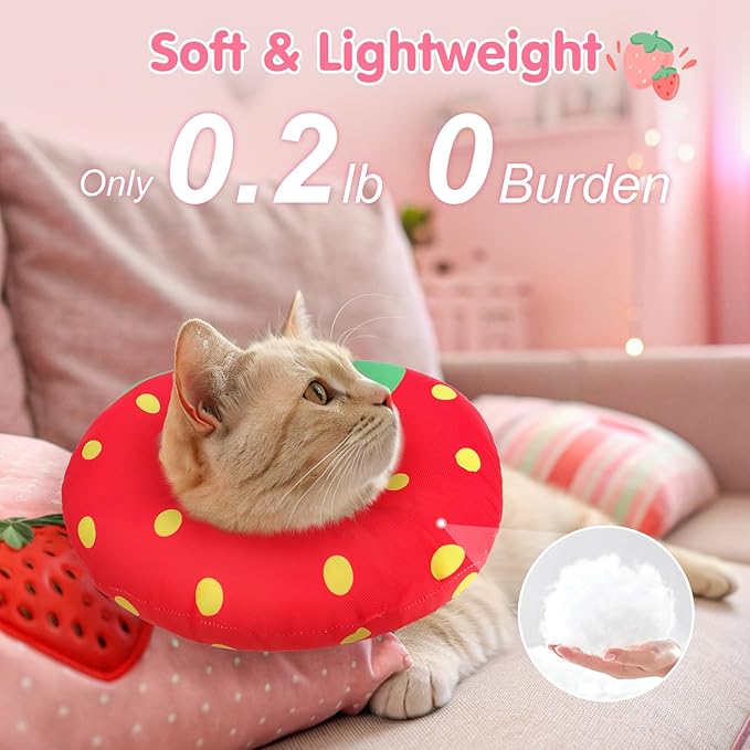 BEAUTYZOO Cat Cone Collars Soft, Cat Recovery E Collars After Surgery to Stop Licking, Adjustable Elizabeth Circle Collar Cute Pet Donut Pillow for Cats Kitten Small Dogs,Strawberry S