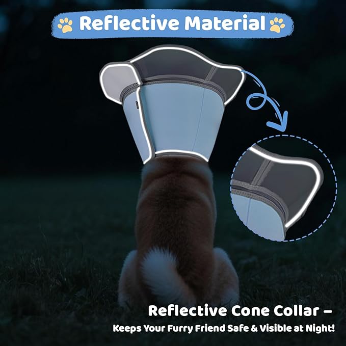 Soft Dog Cone Collar After Surgery Recovery,Adjustable E-Collar with Removable Shield,Lightweight,Breathable Anti-Licking Protective Cone for Large,Medium,Small Pets (Blue, XL (Neck:17''-22''))