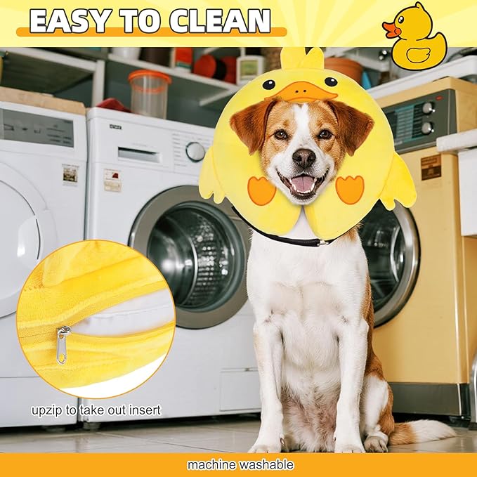 KOOLTAIL Inflatable Dog Cone Collar, Soft Dog Cone Alternative for Large Medium Small Dogs After Surgery, Cute Costume Adjustable Donut Neck Cone for Dogs Cats, Comfortable Recovery E Collar, Duck L