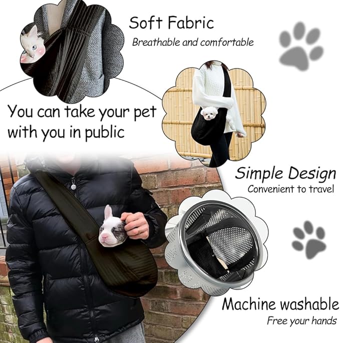 NATUYA Small Dog Carrier Sling Cat Sling-Dog Slings for Carrying Small Dogs-Adjustable Strap Hand Free Pet Puppy for Outdoor Traveling Subway (Black, Canvas-Adjustable Strap)