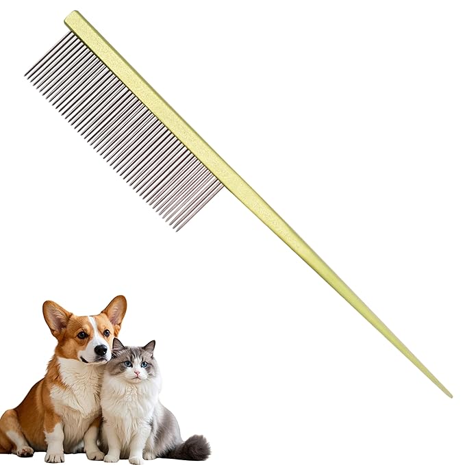Grooming Pet Comb Rat Tail Dematting Cat and Dog Comb，Rounded Ends Design for Safe Tangle Removal, Hairstyling, Massage，Loose Hair Removal，Prevent Irritation，Fluffing Paws,Face,Tail,Remove Tear Stain