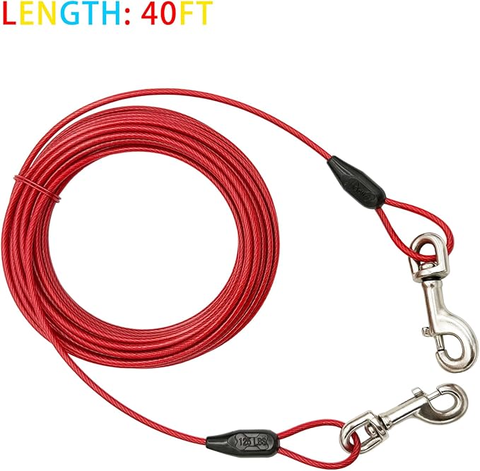 Petest 40ft Tie-Out Cable with Crimp Cover for Heavy Dogs Up to 125 Pounds
