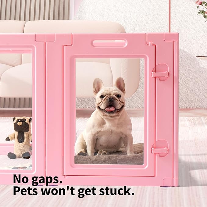 DIY Clear Acrylic Dog Playpen House,Quick Easy Assembly and Disassembly,Strong Floor Suction,Indoor and Outdoor Use,Easy Cleansing Puppy Fence (Sakura Pink, 23.6" H, 10PCS)
