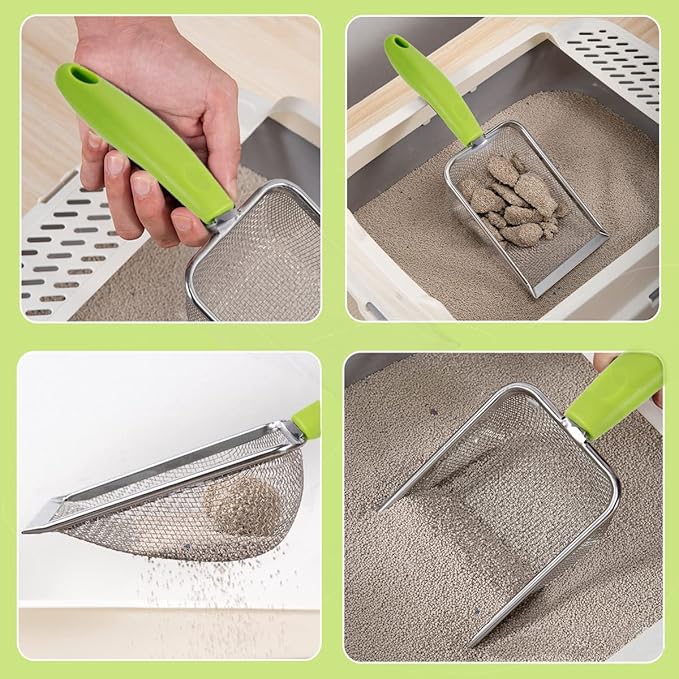 3PCS Stainless Steel Cat Litter Scoop,Litter Cleaner Corner Scoop Sand Sifter,Easy to Clean Cat Little Box, Sifting Litter Scoop Shovel for Reptile Terrarium Sand Waste