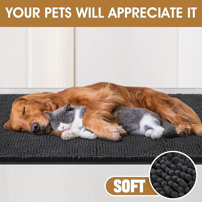 IM HOME 30" x 20" Dark Grey Dog Door Mats for Muddy Paws, Chenille Absorbent Dog Mat, Non Slip Heavy Mud Mat for Dogs, Soft Pet Bed Mat for Entryway, Mud Paws, Inside Floor