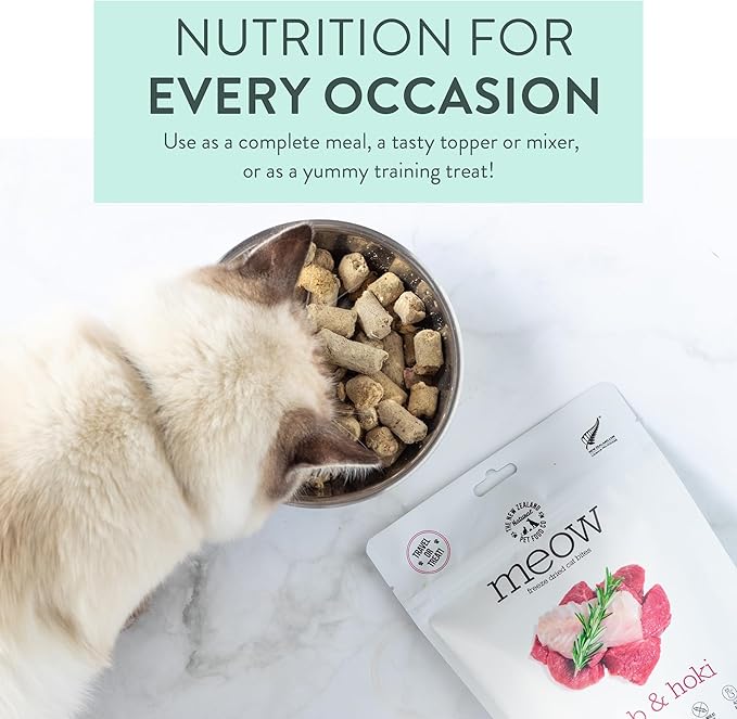 Meow Freeze Dried Cat Food - Lamb & Hoki Recipe, High Protein Cat Treats, Meals & Toppers, Dry Cat Food,1.76 oz