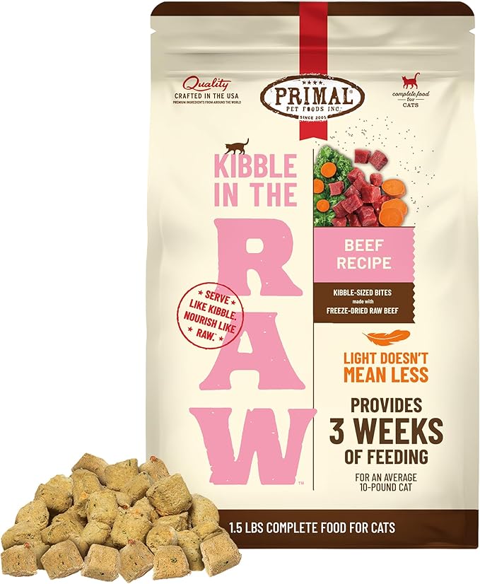 Primal Kibble in The Raw, Freeze Dried Cat Food, Beef, Scoop & Serve, Made with Raw Protein, Whole Ingredient Nutrition, Crafted in The USA, Dry Cat Food, 24 Ounce (1.5 lb) Bag