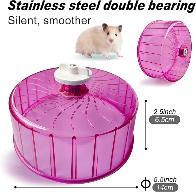 Hamster Wheel,Silent Wheel,Super Silent Hamster Exercise Wheels,Silent Hamster Wheel,Adjustable Stand Hamsters Exercise Wheels,Quiet Rat Wheel (Φ 5.5 inch, Pink)