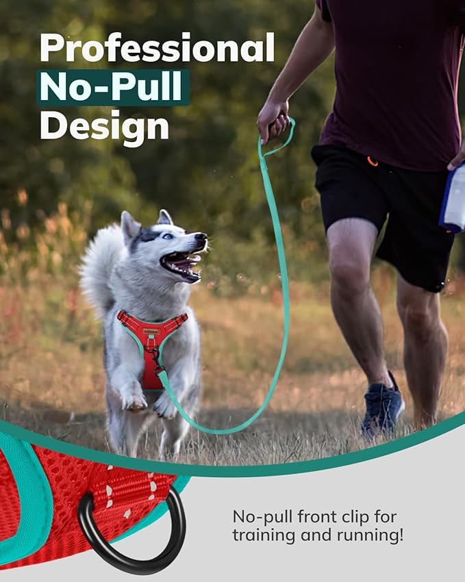 MIDOG No-Pull Dog Harness | Adjustable & Reflective Pet Harness Leash Set for Small Medium Large Dogs Walking, Training| No Choke, Front Clip, Soft Padded Vest with Easy Control Handle - Red, M