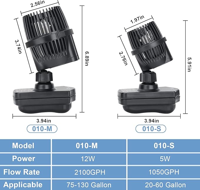 hygger 1050 GPH Aquarium Wave Maker Pump with Strong Magnetic Suction Base, Ultra-quiet 360 Degree Rotating Submersible Power Head, for 20-60 Gal Freshwater Saltwater Tank