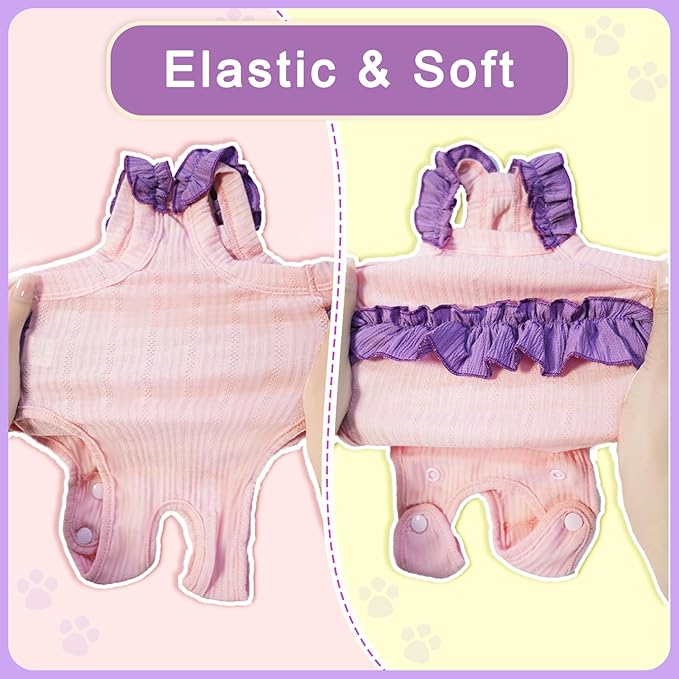 Cat Recovery Suit,Kitten Onesie After Surgery,E-Collar Alternative for Abdominal Wound and Skin Diseases,Soft Breathable Bodysuit After Spay（Purple-l）