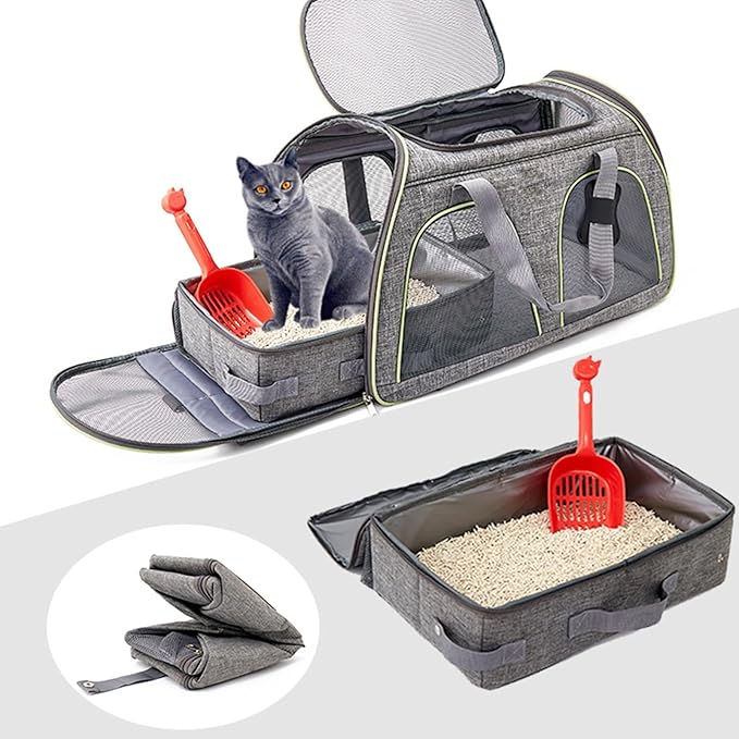 Cat Travel Litter Box, Portable Collapsible Litter Box with Lid, Small Pet Litter Box Leak Proof Litter Carrier for Cat (Rectangular)