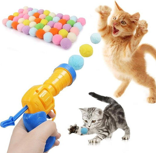 Mewlmart Interactive Cat Toys Cat Ball Launchers Enrichment Toys Pom Pom Balls50 Balls 1.2IN