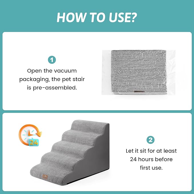 Wide Dog Stairs 19.7" Width, Pet Step for Small/Medium/Large Dog, Puppy or Cat, Pet Ramp for High Bed or Car, High Density Foam Ladder, 19.7x33x22.4 in, Stable, 5 Step, Grey